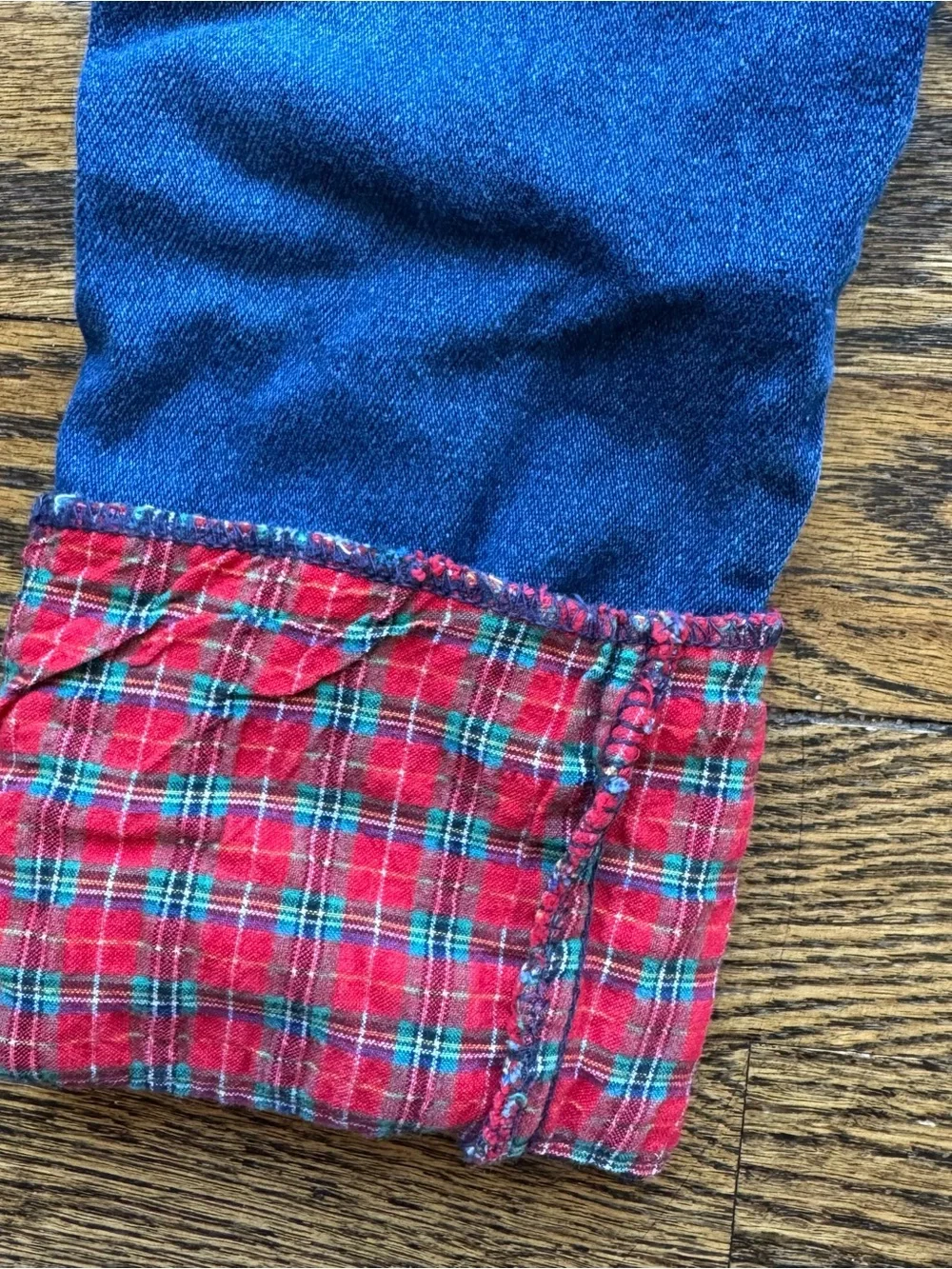 OshKosh B'gosh Vintage 90s Blue Denim Overalls with Red Plaid Accents